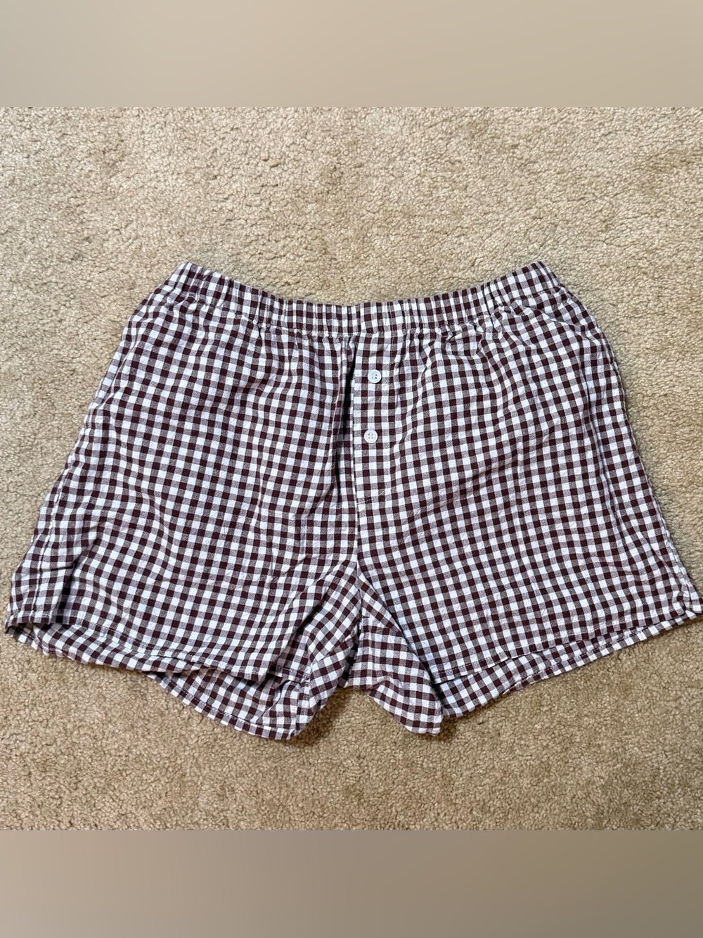 Gingham Pull-On Bermuda Shorts in Brown and White